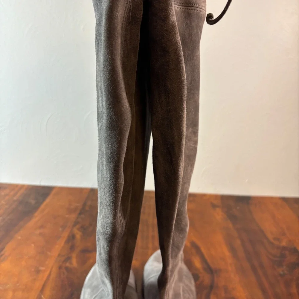Stuart Weitzman Lowland Grey Suede Over The‎ Knee Tie Back Boots Size 9M Spain